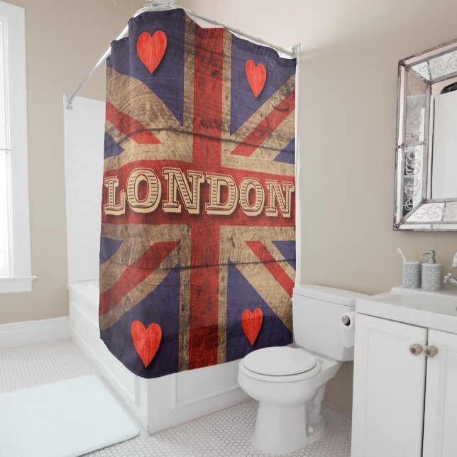 London English Flag Red Hearts Großbritannien Engl Duschvorhang (Beispiel)