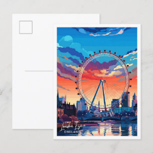 London Eye England Travel Vintage Illustration Postkarte
