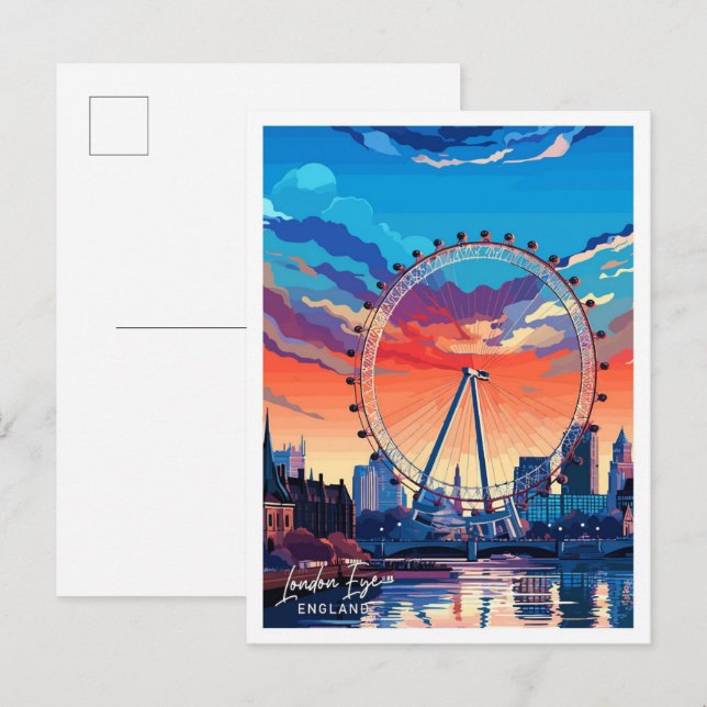London Eye England Travel Vintage Illustration Postkarte (Vorne/Hinten)