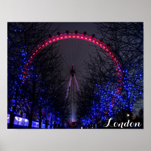 London Eye Ferris Wheel in der Nacht Poster