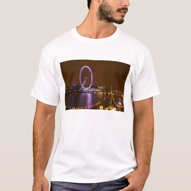 London Eye, River Thames und Lichter von T-Shirt (Vorderseite)