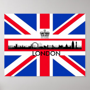 London Eye Skyline Crown Union Jack Flag Poster