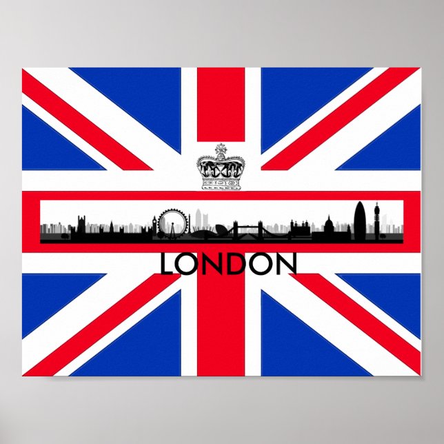London Eye Skyline Crown Union Jack Flag Poster (Vorne)