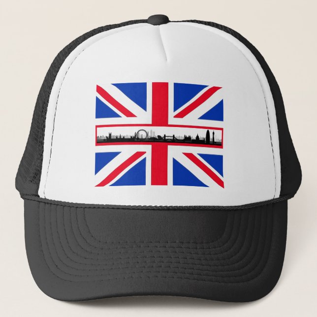 London Eye Skyline Union Jack Flag Hat Cap Truckerkappe (Vorderseite)
