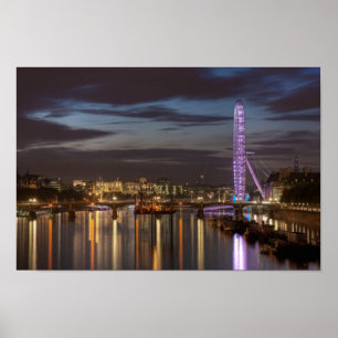London Eye und die Themse nachts Poster