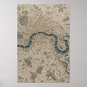 London Fluss Thames Vintage Luftbild Karte Wandkun Poster