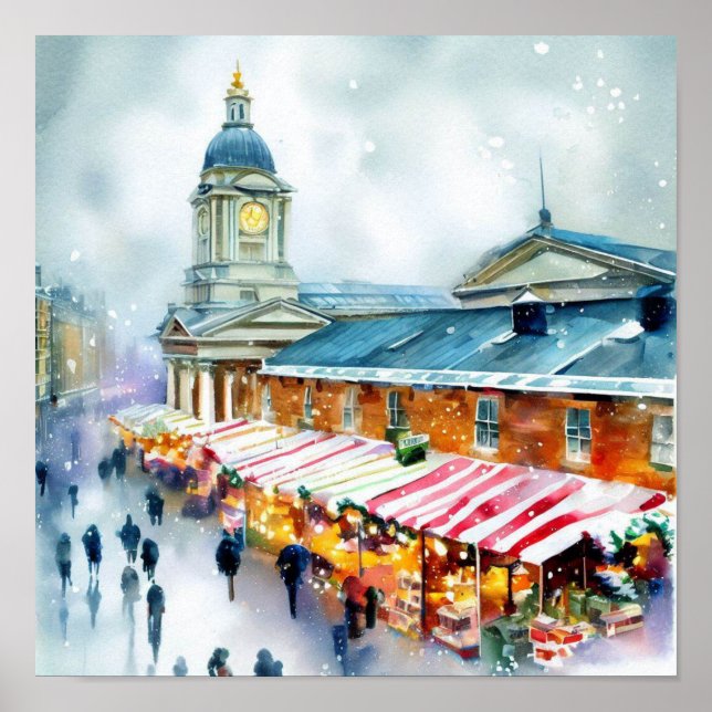 London-Greenwich Market in the Snow (A), Aquarell Poster (Vorne)