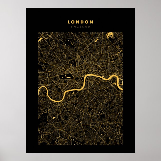 London - Großbritannien Dark Gold City Map Poster (Vorne)