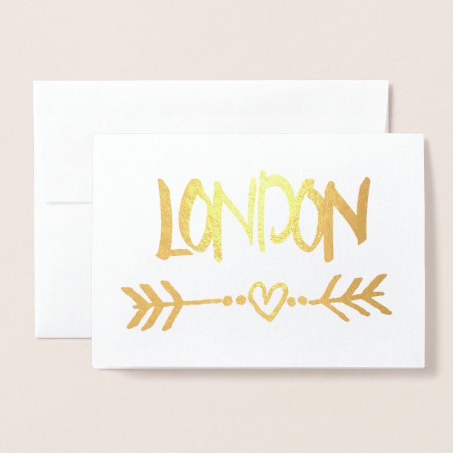London Heart Arrow Gold Foil Elegante Typografie Folienkarte (Vorderseite mit Umschlag)