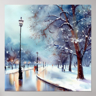 London-Hyde Park im Winter (A), Aquarell Poster