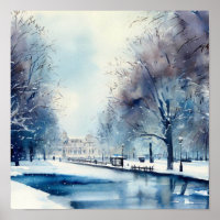 London-Hyde Park im Winter (B), Aquarell
