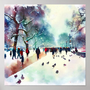 London-Hyde Park im Winter (D), Aquarell Poster