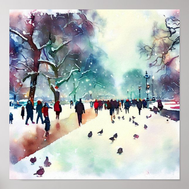 London-Hyde Park im Winter (D), Aquarell Poster (Vorne)