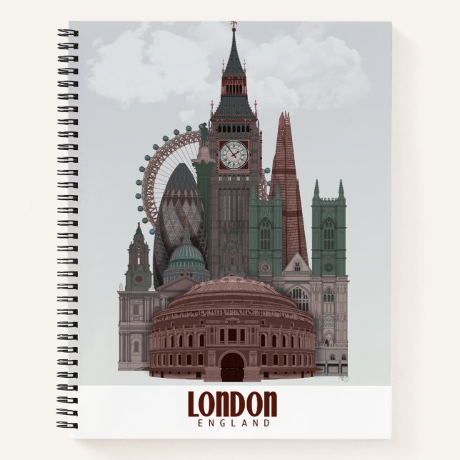 London in den Wolken Rot und Grün Notizbuch (Vorderseite)