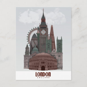 London in den Wolken Rot und Grün Postkarte
