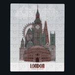 London in den Wolken Rot und Grün Puzzle<br><div class="desc">London in Wolken Rot und Grün von Fab Funky.  Die Sehenswürdigkeiten Londons sind in einem dunkelroten und grünen Farbschema gehalten.</div>