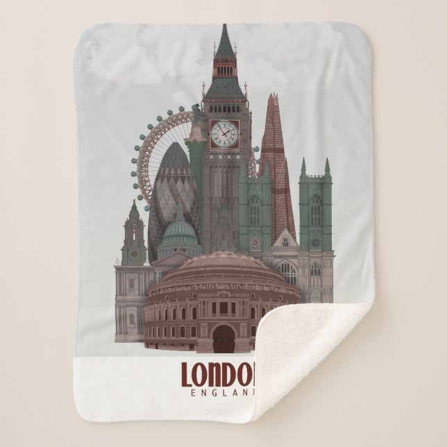 London in den Wolken Rot und Grün Sherpadecke (Vorderseite)