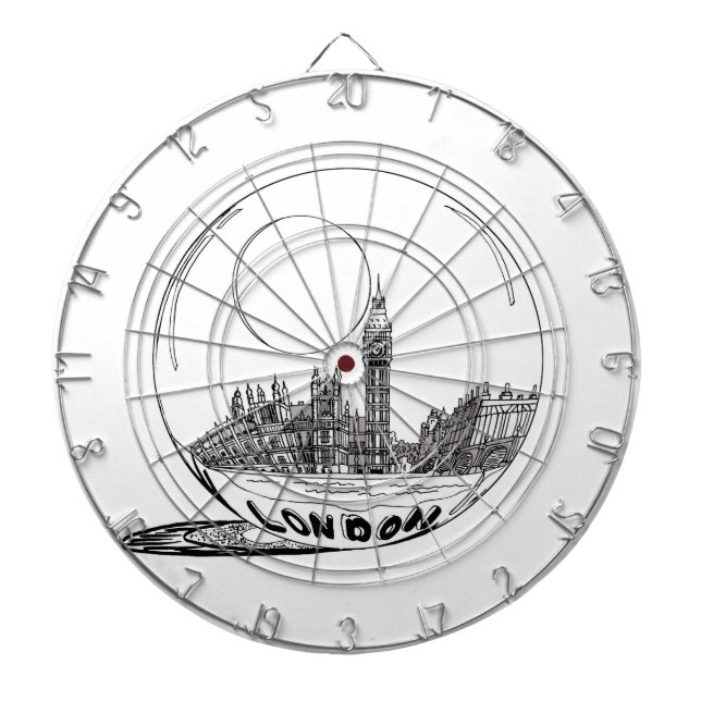 London in einer Glaskugel. Dartscheibe (vorne)