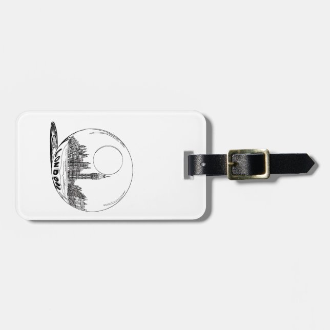 London in einer Glaskugel. Gepäckanhänger (Vorderseite horizontal)