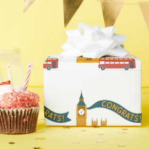 London-inspirierte "Glückwunsch!"-Grußkarte mit Bi Geschenkpapier