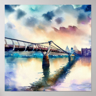 London - London's Millennium Bridge (B), Watercolo Poster