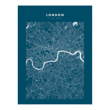 London Map Print, Poster Paper Dark Blue