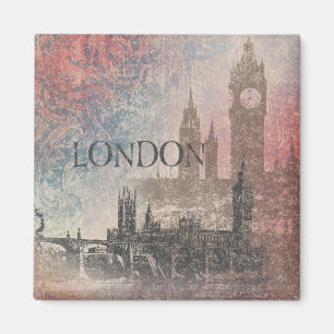 London mit Parlaments-rotem und blauem Vintagem Magnet