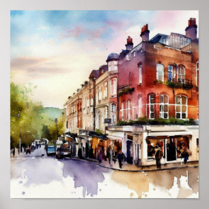 London - Notting Hill (C), Watercolor Poster