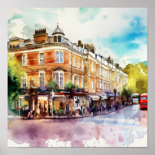 London - Notting Hill (D), Watercolor Poster