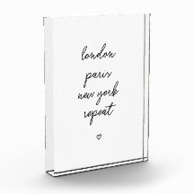 'London Paris New York Repeat' Acrylblock