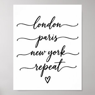 London Paris New York Wiederholung Elegante Schrif Poster