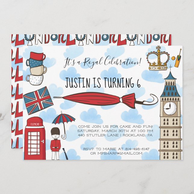 London - Party Einladung (Vorne/Hinten)