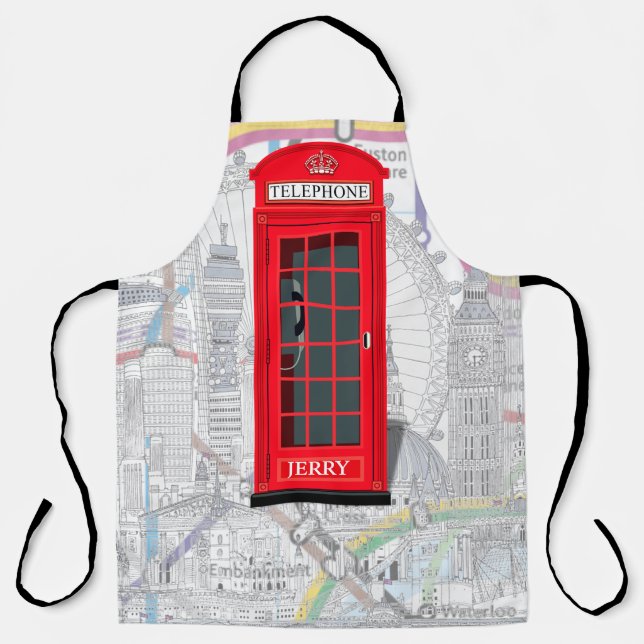 London Phone Booth Tube Map 🇬🇧 Custom Name Schürze (Vorderseite)