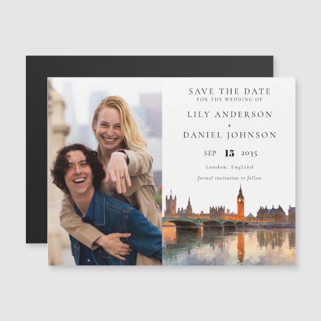 London Photo Wedding Save The Date Magneteinladung (Vorne/Hinten)