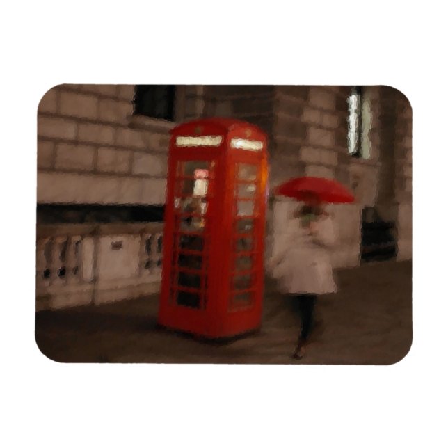 London - Rainy Day Phone Box - Schirm Magnet (Horizontal)