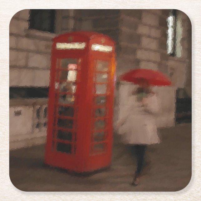 London - Rainy Day Phone Box - Schirm Untersetzer (Vorderseite)