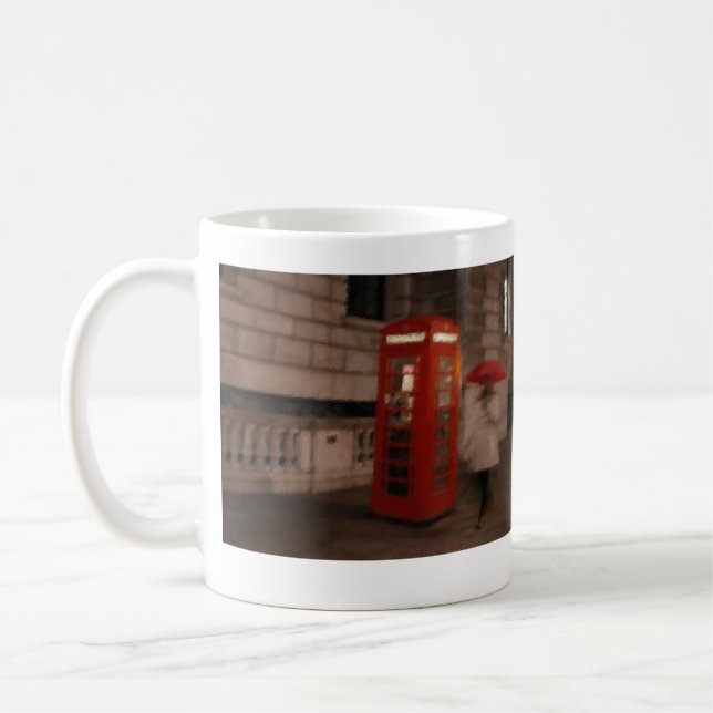 London Rainy Day Red Phone Box / Umbrella Tasse (Links)