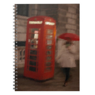 London Rainy Day Red Phone Box / Umbrett Notebook Notizblock