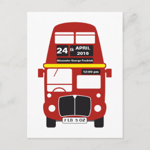 London Red Bus Baby Birth Ankündigung Post Card