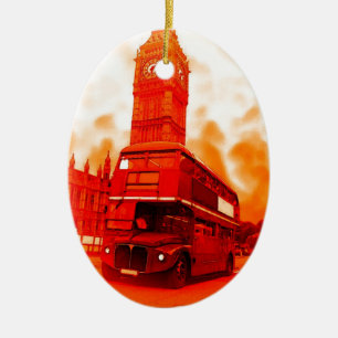 London Red Bus & Big Ben Keramikornament