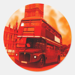 London Red Bus & Big Ben Runder Aufkleber