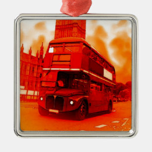 London Red Bus & Big Ben Silbernes Ornament