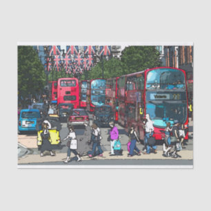 London Red Bus Comic Cartoon Street England Verein Seidenpapier