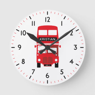 London Red Bus Personalised Numbered Clock Runde Wanduhr