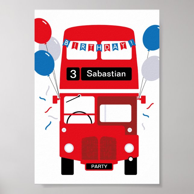 London Red Bus Personalisiert Party Poster (Vorne)