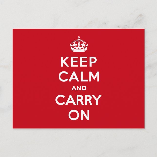 London Red Keep Calm und Carry On Postkarte (Vorderseite)