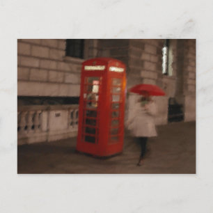 London Red Phone Box / Umbrella Postcard Malerei Postkarte