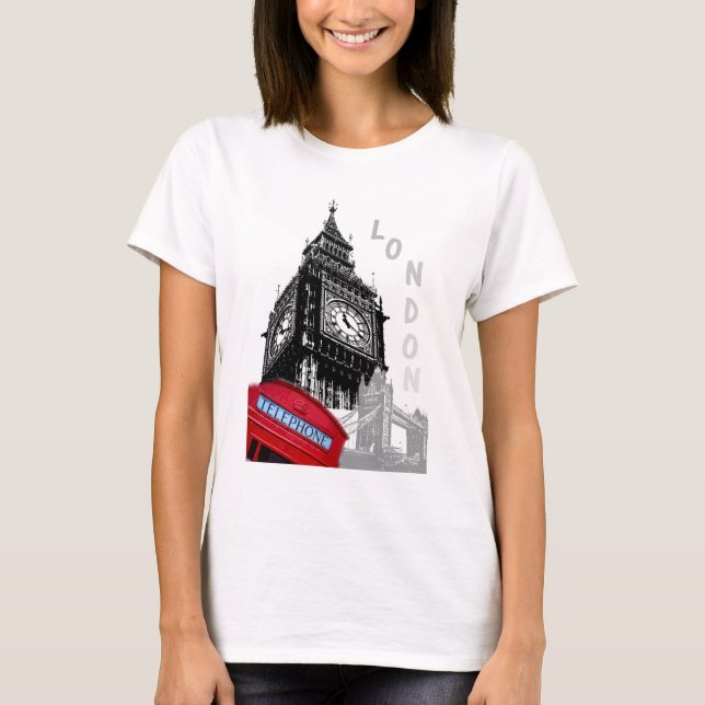 London Red Telefone Box Big Ben Clock Tower T-Shirt (Vorderseite)