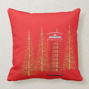 London Red Telefone Box Gold Tree Throw Kissen