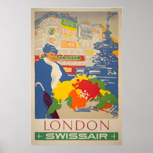 London Reiseplakat England Kunst SWISS Tourismus Poster